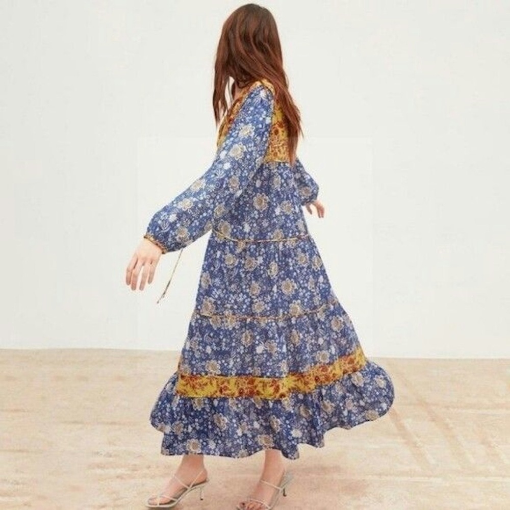 Zara Blue and Yellow Floral Long Sleeve Dress - Picture 5 of 11